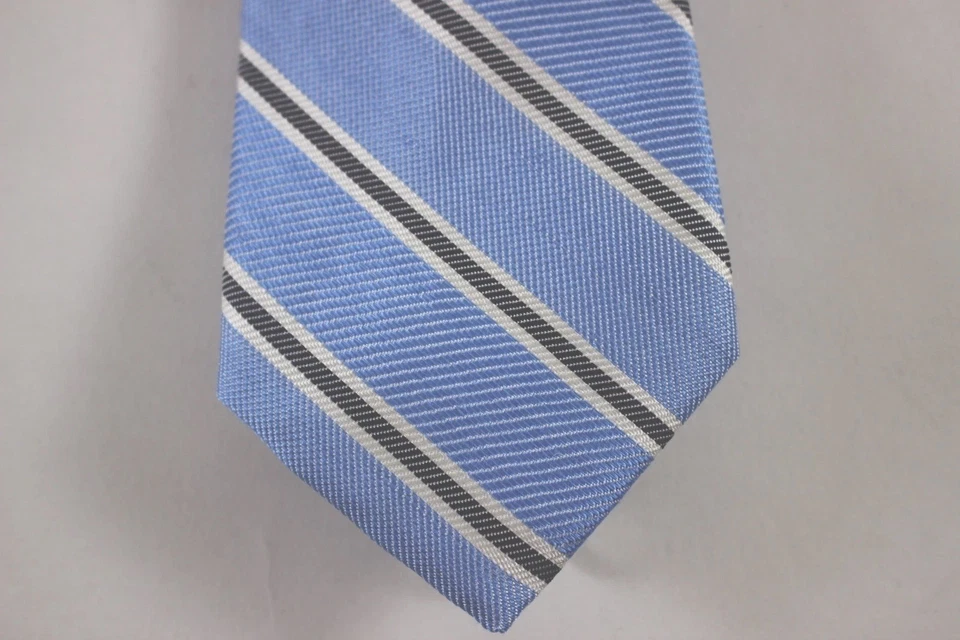 NUEVA CORBATA RALPH LAUREN para hombre a rayas azul claro negra seda/lino clásica $65 Foto 3 de 4