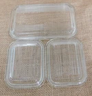 VTG PYREX Ribbed Clear Glass Refrigerator  Lids Lot of 3  - 2 sizes