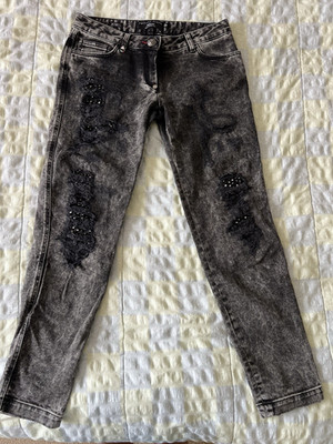 Philipp Plein Boyfriend Jeans Black Gray Acid Wash Distressed Studded Denim