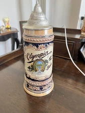 VINTAGE OLYMPIA BEER Tumwater Stein Western GERMANY Original Gerzit Gerz mug lid