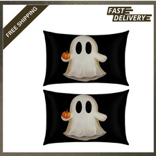 Halloween Satin Pillowcases Set of 2 Standard Size Ghost Pattern Soft Skin Hair