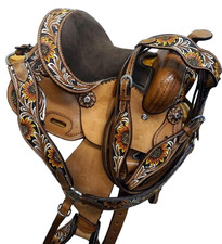 Western Barrel Racing Horse Saddle Leather Trail Tooled Carved Equestrian 10-13