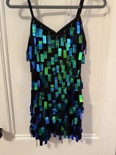Costume Gallery Adult M Dance Costume Black W/ Aqua Mirror Tags Capri Pants