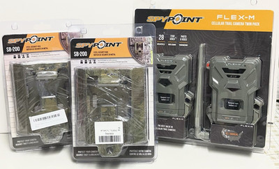 SpyPoint FLEX-M Cellular Trail Camera Twin Pack & 2 Steel Security Boxes