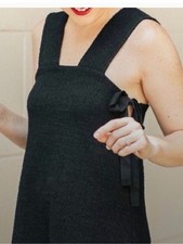 Madewell Black Textured Sleeveless Knit Dress with Ribbon Detail
