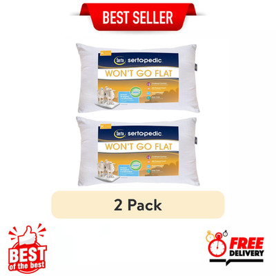 (2 pack) SertaPedic Won't Go Flat King Pillow, By Serta