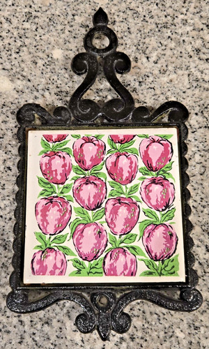 Vintage Enesco Cast Iron and Ceramic Tile Trivet Made in Japan
