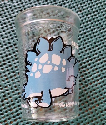 WELCH'S Jelly Glass Blue Stegosaurus With Babies Juice Glass 1988