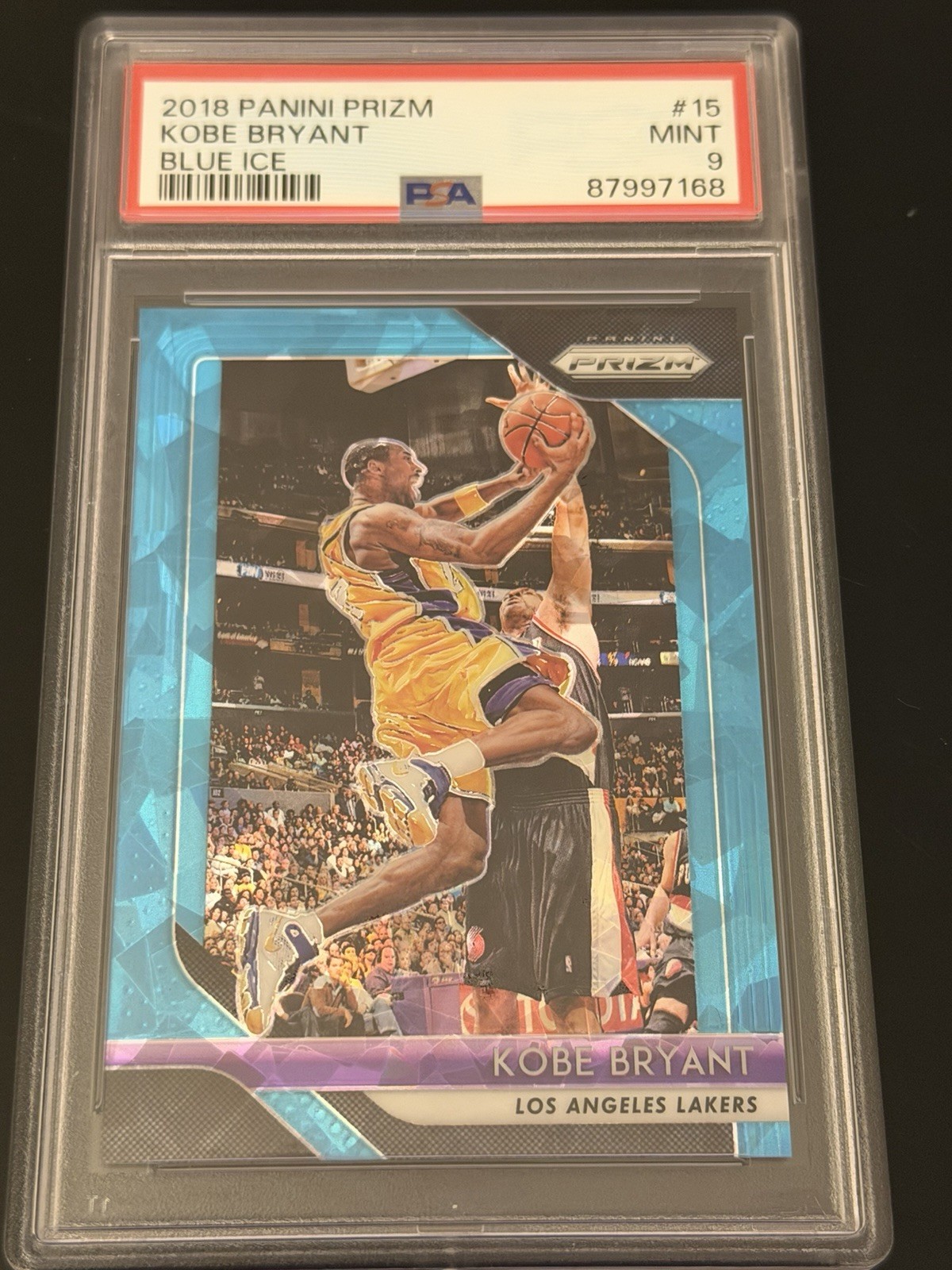 2018-19 Panini Prizm Kobe Bryant Blue Ice Prizm /99  #15 PSA 9 Mint