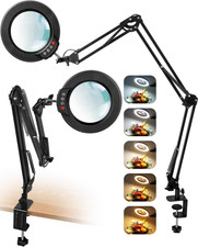 12X Magnifying Glass with Light and Clamp, Ultra Long 3 Section Swing Arm LED De