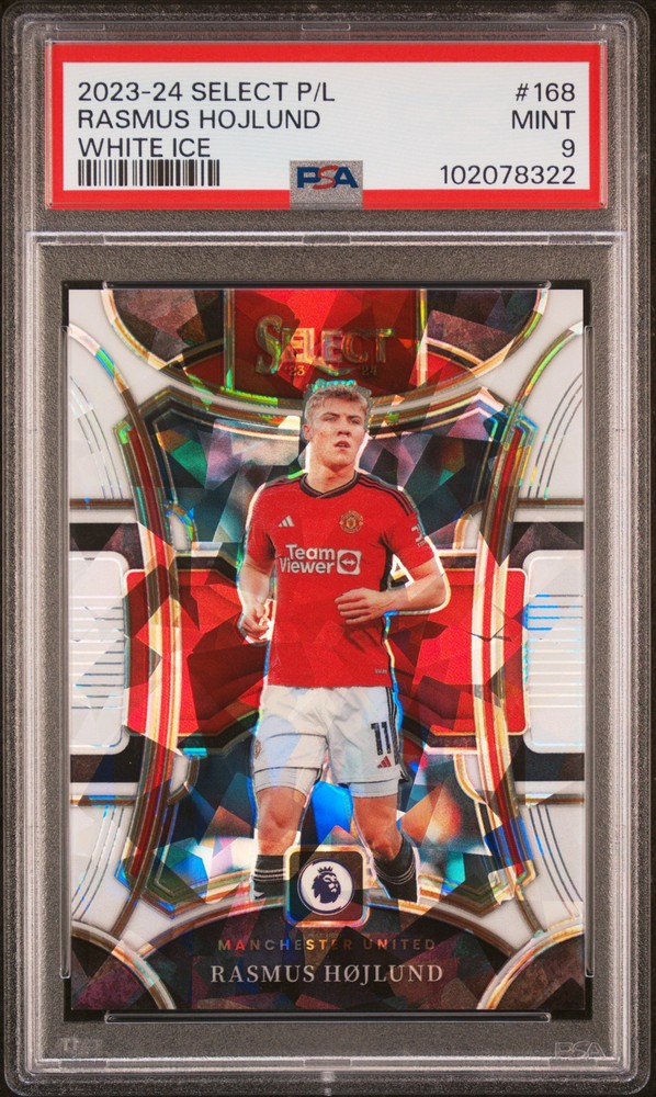 2023-24 Panini Select Rasmus Hojlund #168 White Ice /85 PSA 9 Premier League Card