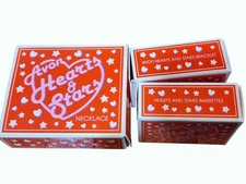 Vtg 1988 Avon Hearts & Stars 15" Necklace & Stretch Bracelet Set w Barrette