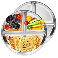 Bakpoco Stainless Steel Kids Plates 2 Packs, 9" Toddlers Divided Plates, Port...