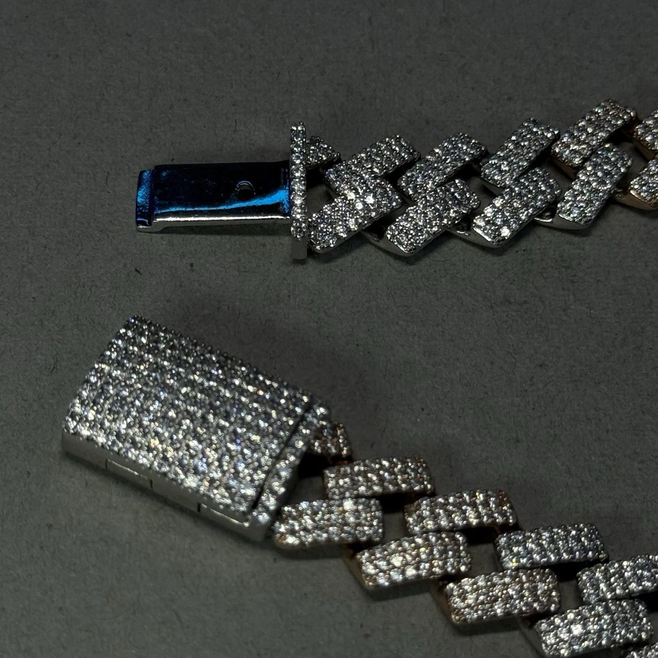 SOLID 925 STERLING SILVER 2 Tone 14mm CZ MIAMI CUBAN CURB BRACELET 54g 8.75” - Image 4 of 4