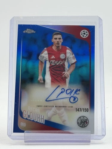OSCAR GLOUKH 2025-26 TOPPS CHROME UEFA BLUE REFRACTOR AUTO /150 AJAX Q5332