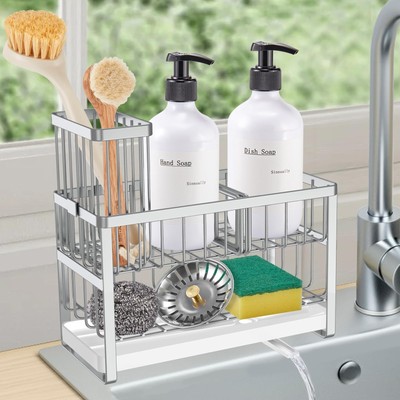 Kitchen Sponge Holder,2 Tier Sink Caddy Organizer with High Brush Holder,Stai...