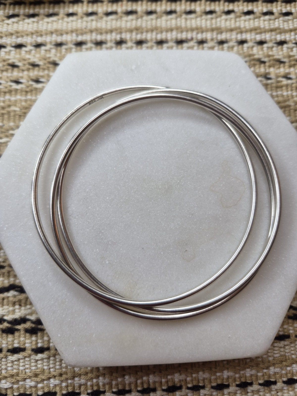 Sterling Silver Interlocking Triple Signed Bangle… - image 5