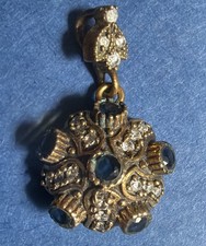 Turkish Sterling Silver Pendant Blue Glass Rhinestone Ottoman Style Jewelry