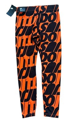 Nike Just Do It All Over Print Logo Women's Medium Leggings Orange/Black NEW hc1