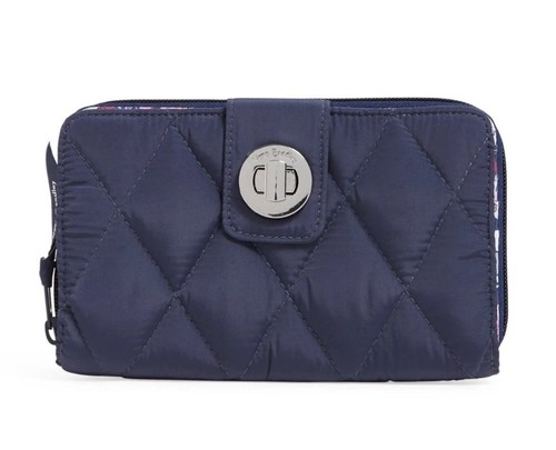 NWT Vera Bradley Ultralight RFID Navy Turnlock Wallet Floral Interior MSRP $99