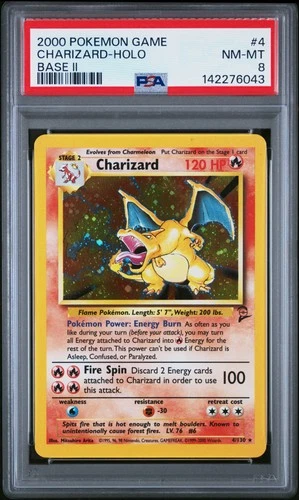 2000 POKEMON BASE SET 2 #4 CHARIZARD-HOLO PSA 8