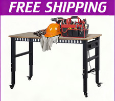 Workbench Power Outlet 2000LBS Load Capacity 48 "Adjustable Workbench  Wheels