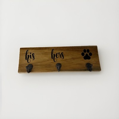 Fun-Key Junk Paws Dog Wall Leash Hook Hanger His, Hers & Pup 5''x15'' Hand Made 