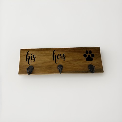 Fun-Key Junk Paws Dog Wall Leash Hook Hanger His, Hers & Pup 5"x15" Hand Made