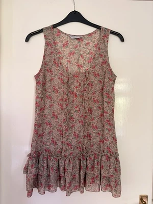Dorothy Perkins Frill Hem Ditsy Floral Ruffle Sheer Sleeveless Top UK 12 - Image 1 of 4