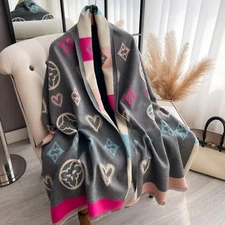 Gray & Pink Heart Pattern Shawl Scarf | Luxury Fashion Accessory