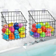 2 Pack Bath Tub Toy Storage Organizer Basket, Rustproof Black Iron Holder wit...