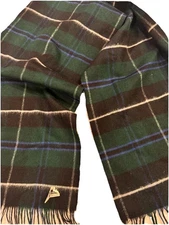 VTG Tartan Plaid Cashmere & Wool Scarf Green Douglas Made in Scotland Green Navy