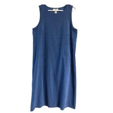 Vintage Original TY Wear Corduroy Romper Overall Dress Womens L Navy Blue Modest