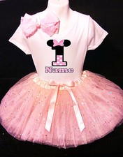 MINNIE MOUSE With NAME 1st first 1 Birthday pink Tutu dress Fast Shipping