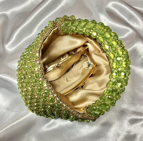 Rosenfeld Made in Italy Beaded Basket Green With Beaded Handle 60's Lucite RARE - Picture 2 of 9