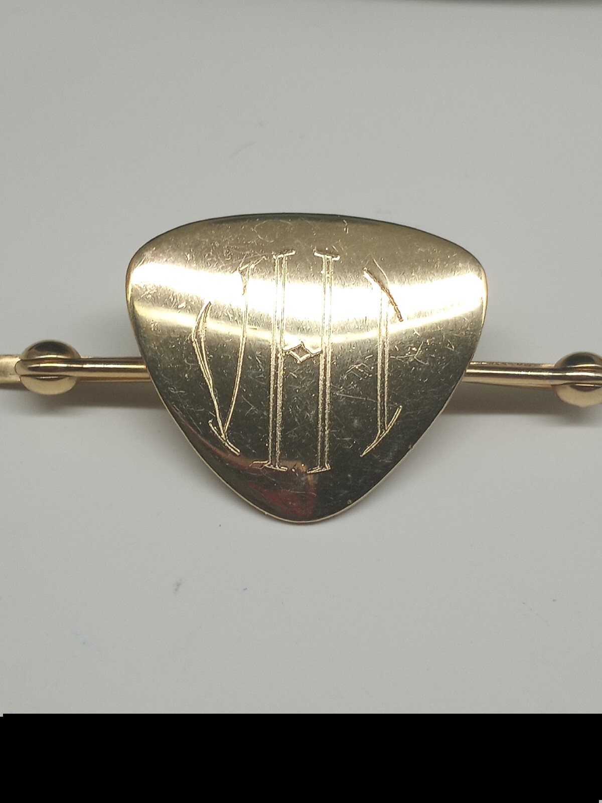 Vintage 1920s Gold Tone Collar Clip Bar Monogrammed Vhi Mens Suit Accessories