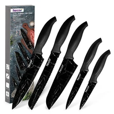 5Pcs Kitchen Knife Set Sharp Stainless Steel w/ Black Marble Pattern Chef Knife