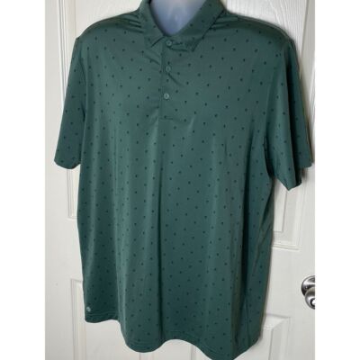 Adidas Men's Forest Green Polo Shirt with Micro Print Pattern Size L