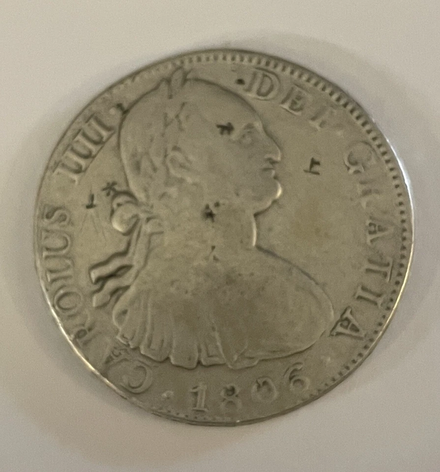 1806 MO TH MEXICO SILVER 8R REALES Chopmarked Carolus IV VF 🌺🌺 - Image 3 of 4