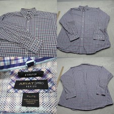 Ariat Pro Series Shirt Mens XL Purple Check Stretch Pocket Western Cowboy Rodeo
