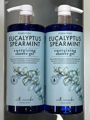 SHOWER TO SHOWER PHARM to TABLE TWIN PACK! Eucalyptus Spearmint Energizing Shower Gel-JUMBO - NEW