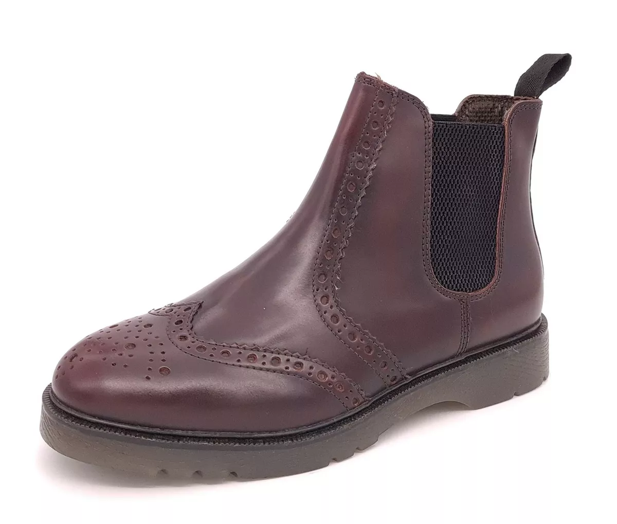 Mens Leather Brogue Chelsea Boots Pull On Oxblood Frank James Walkton 2