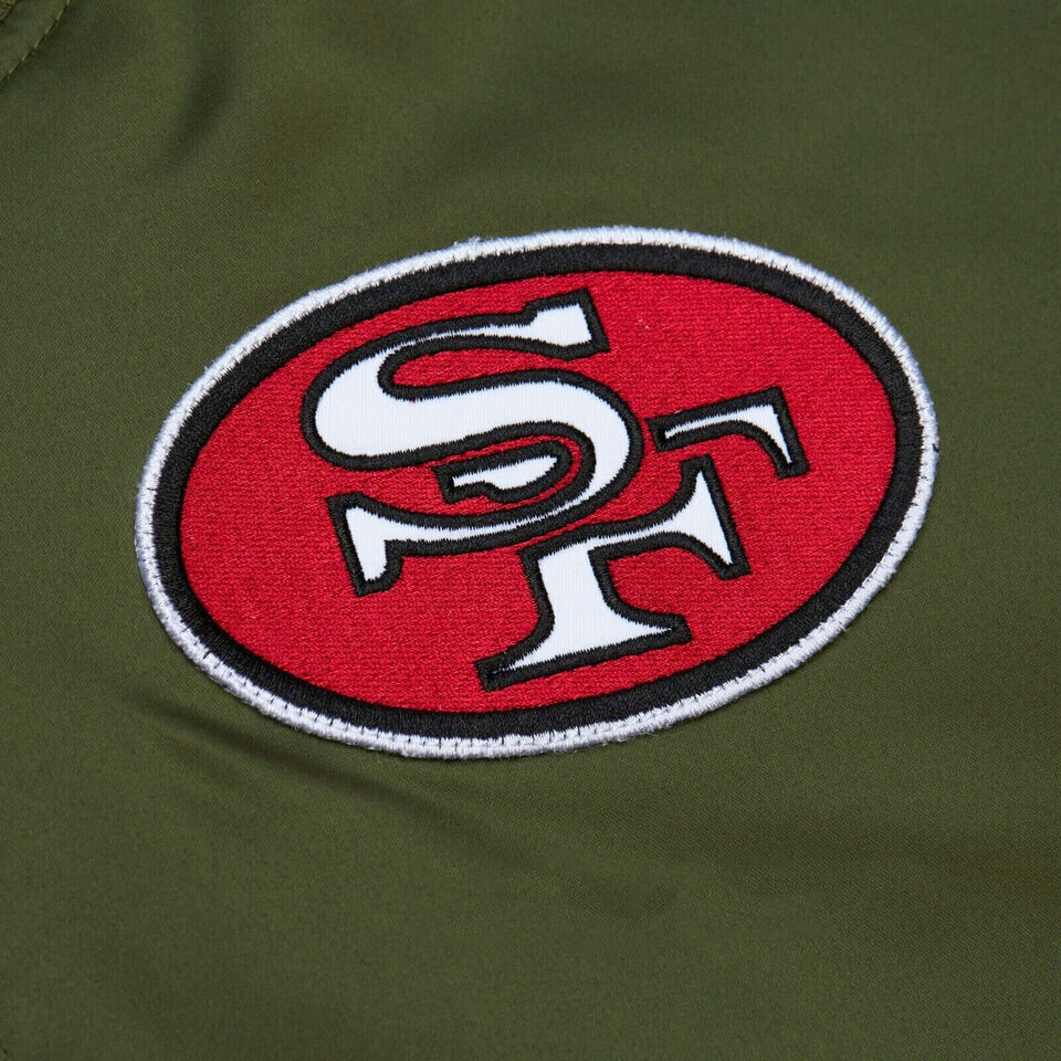 49ERS NFL ジャケット オリーブグリーン Men's Varsity 49ers Satin Olive Green Bomber Varsity Jacket