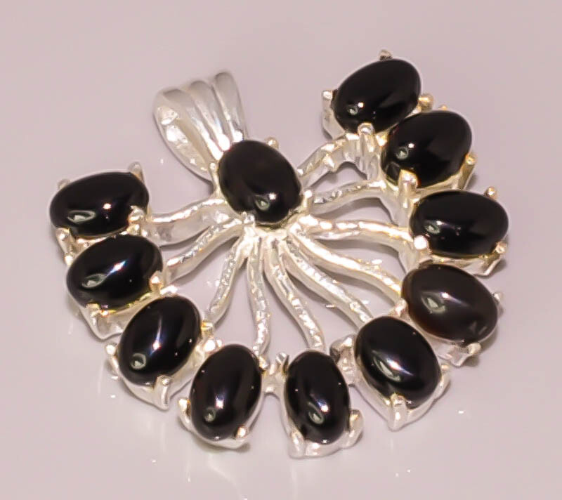 Natural Black Onyx Boho Pendant in 925 Sterling Silver Plated Handmade Jewelry