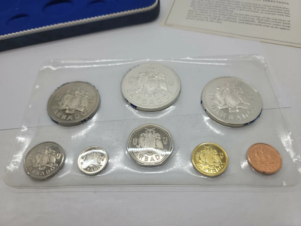 Vintage 1973 Barbados Silver Proof Set 8 Coin Set  / Box & COA 925 and 800 silve - Image 4 of 4