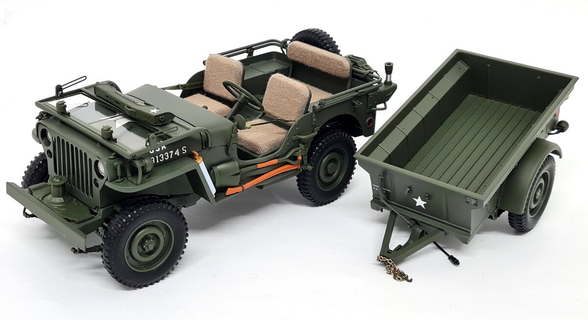 Autoart 1/18 - Willy's Jeep With Trailer US Army High End Diecast Model Car - Picture 3 of 12