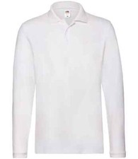Image of Fruit of the Loom Premium Long Sleeve Cotton Piqué Polo Shirt Casual TOP S-3XL