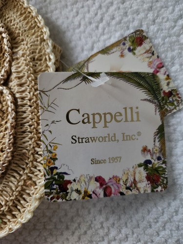 Cappelli Straworld Bag, Bamboo Handles, 8.75in, Floral Shape, 2006, Sequin Acc - Picture 4 of 10