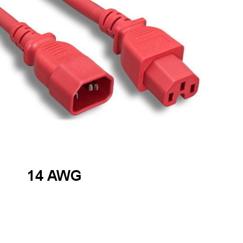KNTK Red 10ft AC Power Cord IEC-60320 C14 to C15 14 AWG 15A 250V SJT Cable - Picture 1 of 1