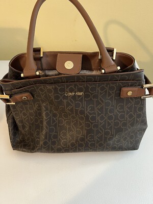 Calvin Klein Signature Satchel Purse Brown